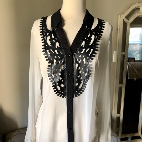 Daniel Cassin Black & White Sheer Blouse - Picture 4 of 16
